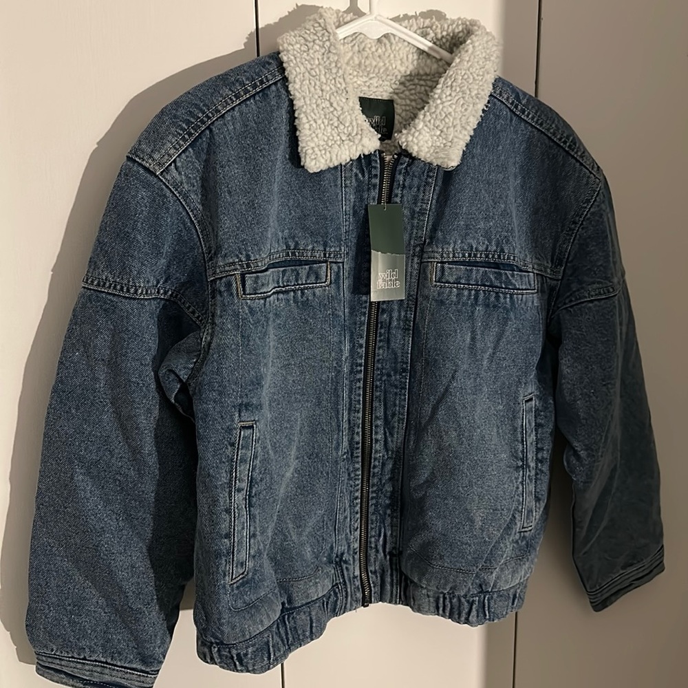 NWT - Women's Sherpa Lined Bomber Jacket - Wild Fable Medium Wash